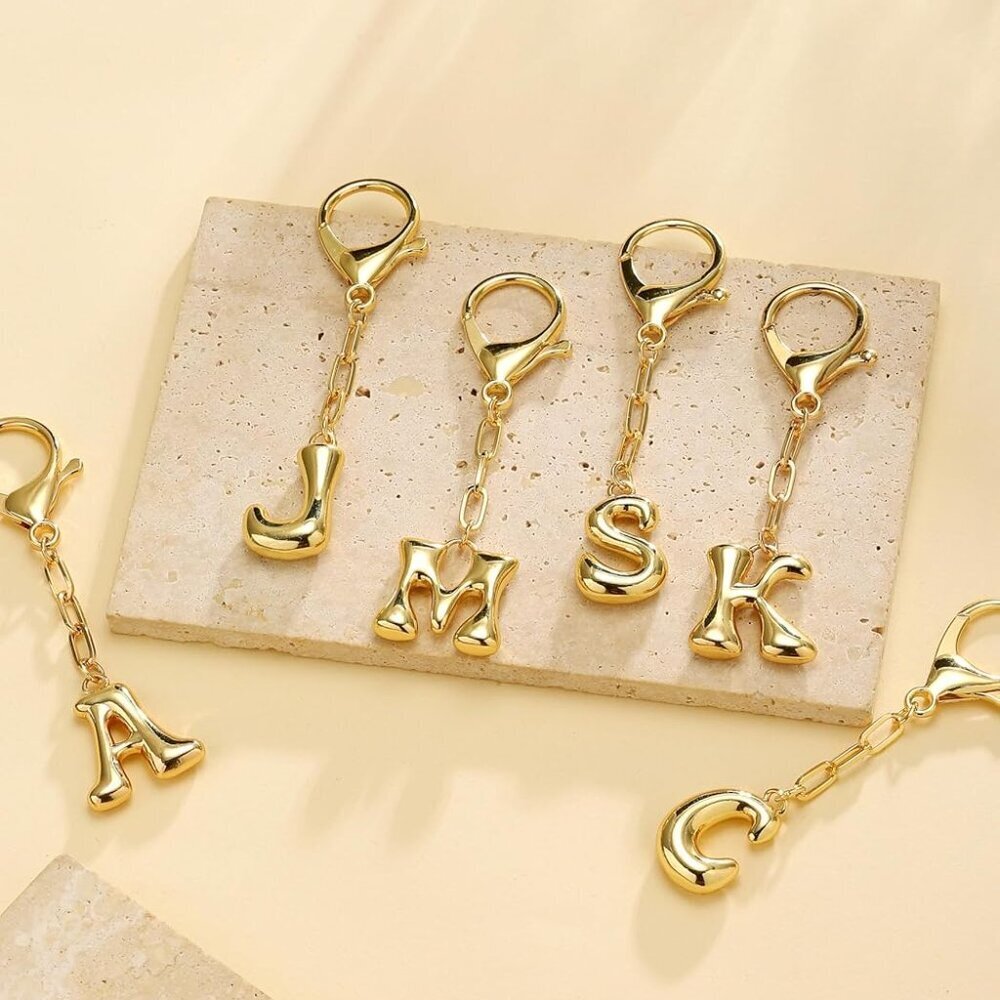 Gold Bubble Initial Keychain Charm For Women Bag … - image 8